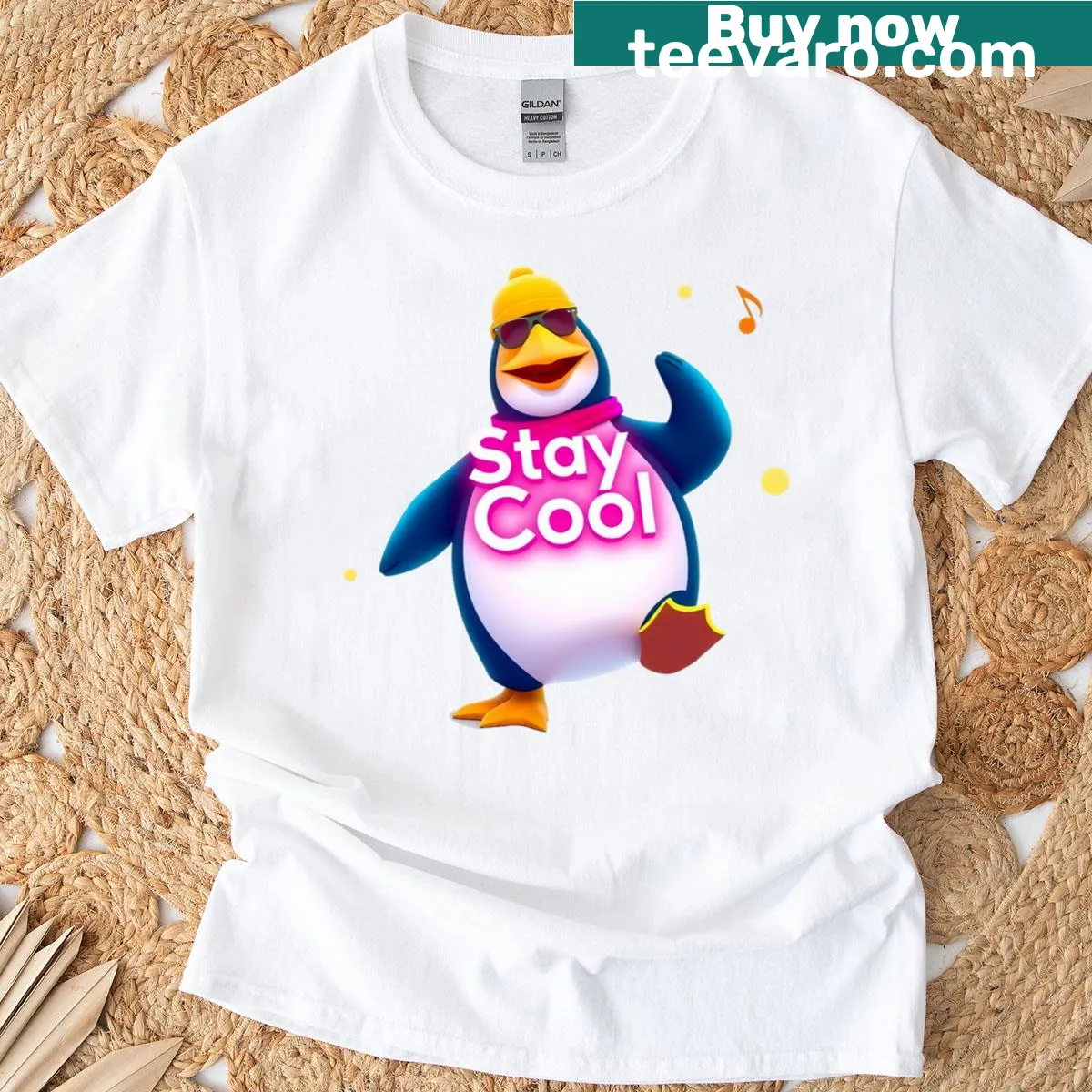 Illustration of a penguin in winter attire on a classic t-shirt — on a men's t-shirt