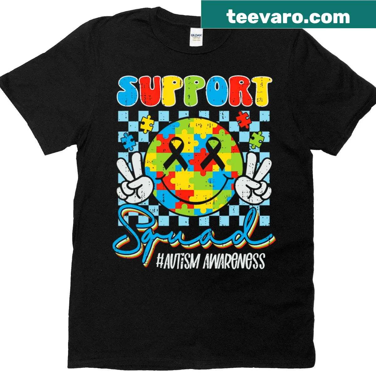 Kids t-shirt promoting autism awareness with a smiley face design — on a men's t-shirt
