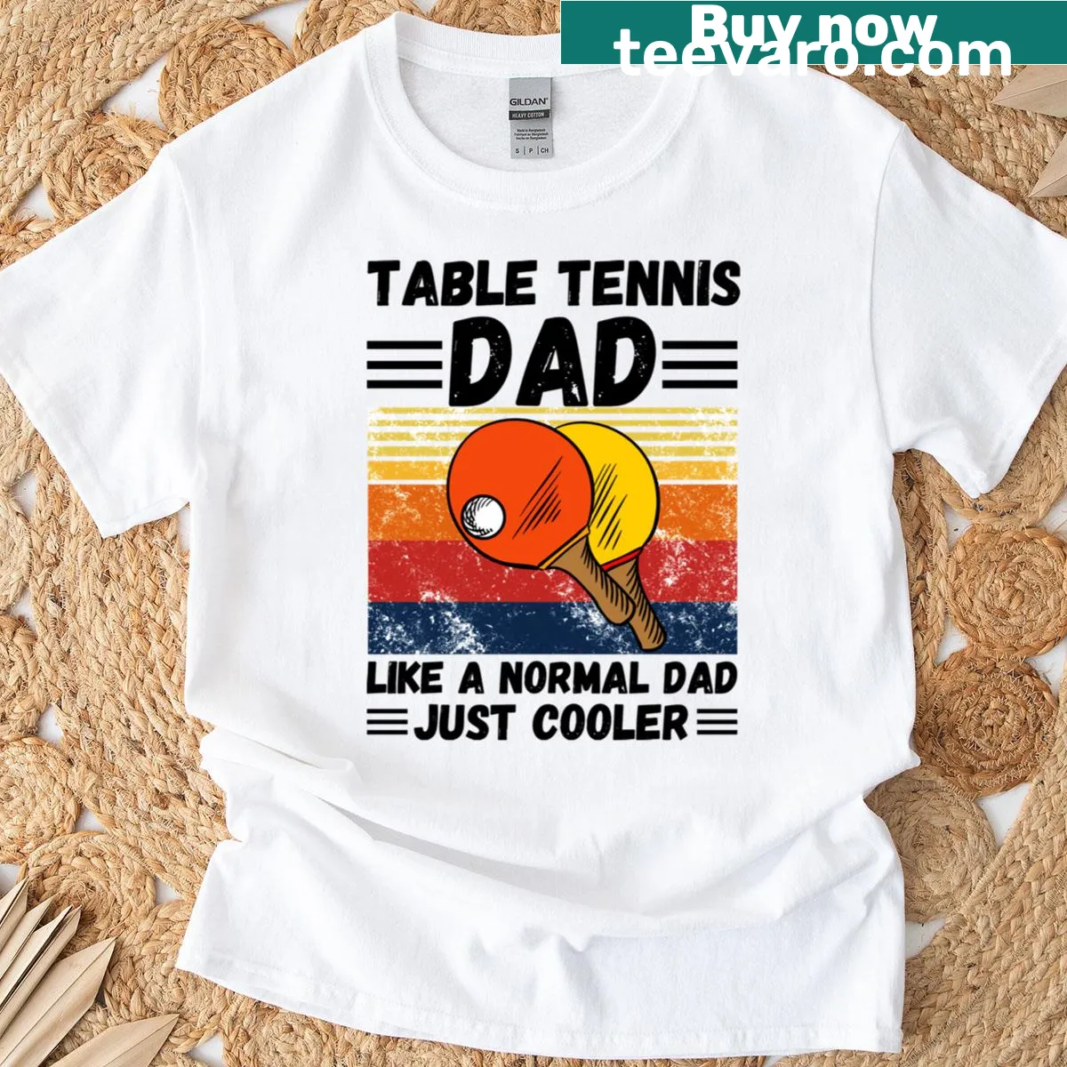 Funny t-shirt for dads with the phrase 'Table Tennis Dad: Like A Normal Dad, Just Cooler.' — on a men's t-shirt