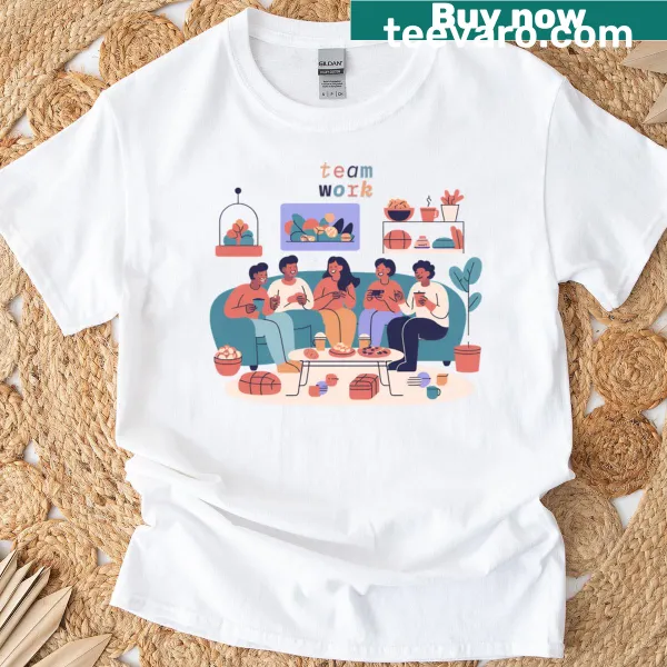 T-shirt featuring the word 'Teamwork' in bold typography