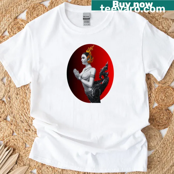 Kinnaree illustration on a red background t-shirt