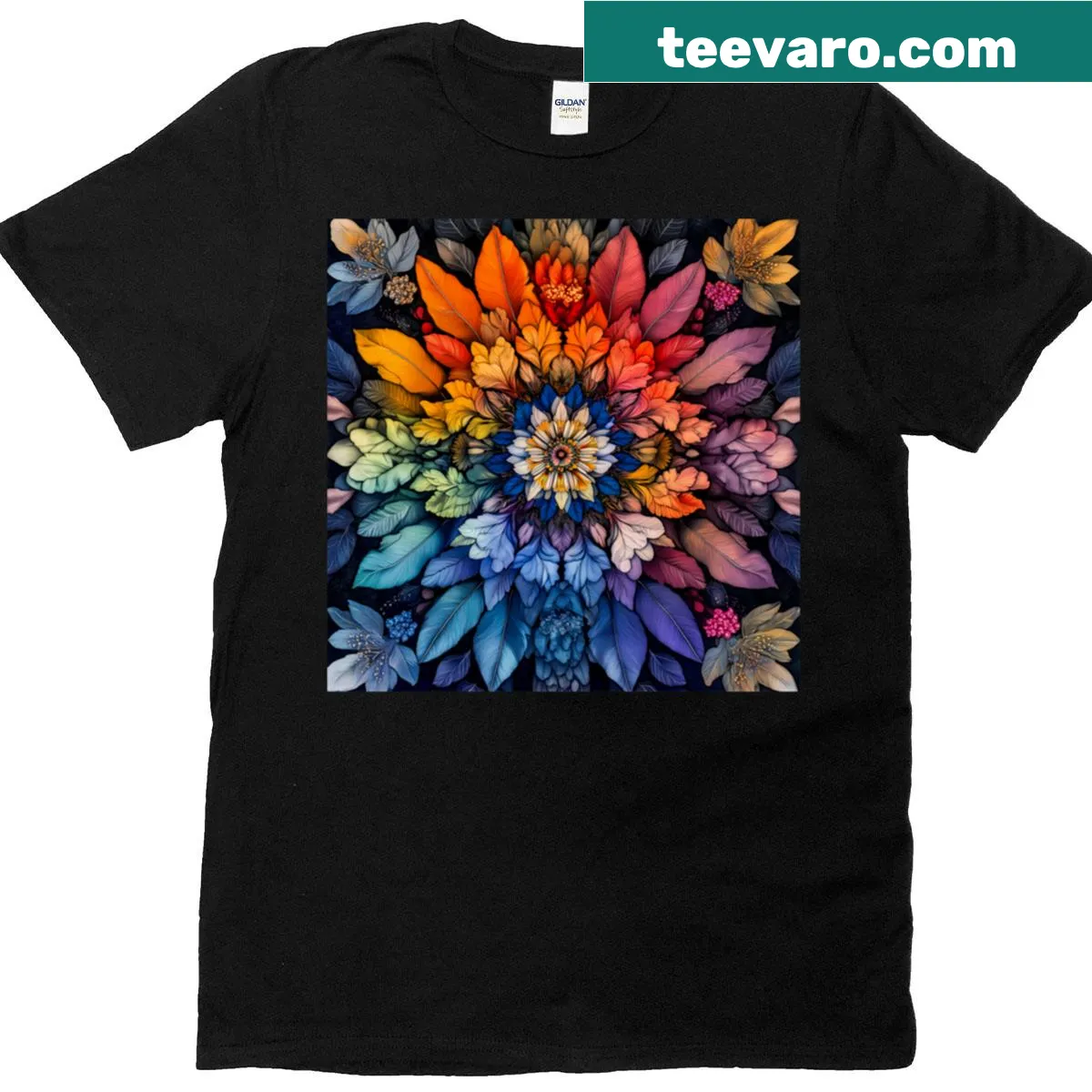 T-shirt featuring a floral design with petals illustration — on a men's t-shirt