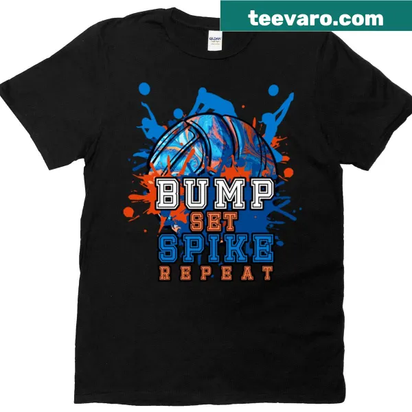 Casual T-shirt with volleyball slogan: Bump Set Spike Repeat