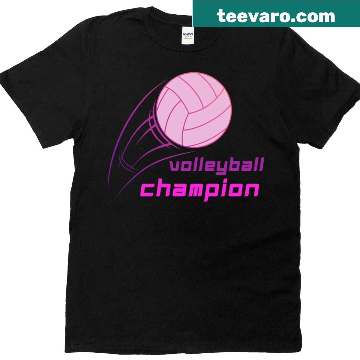 Pink volleyball graphic on a classic champion shirt — on a men's t-shirt