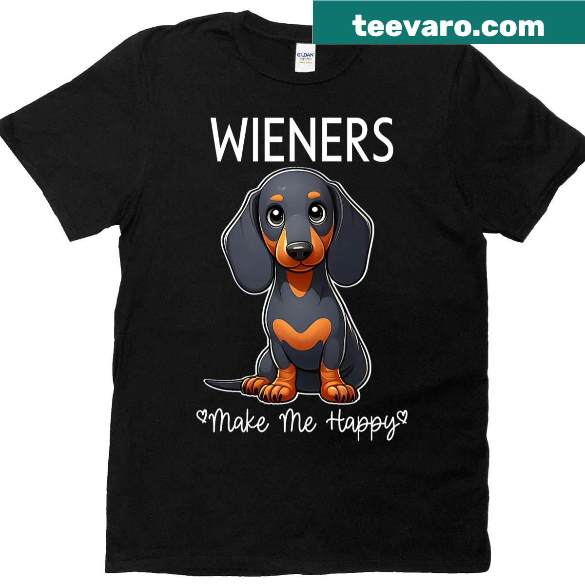 Text shirt reading 'Wieners Make Me Happy' with playful typography — on a men's t-shirt