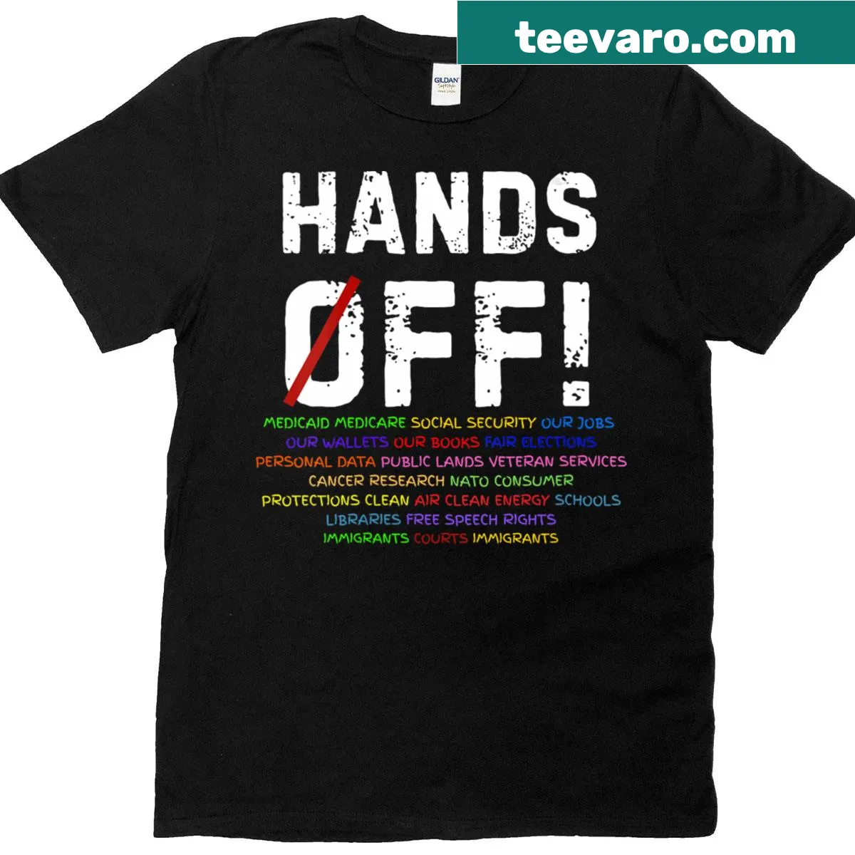 V-neck T-shirt with protest message about Social Security and Medicare — on a men's t-shirt