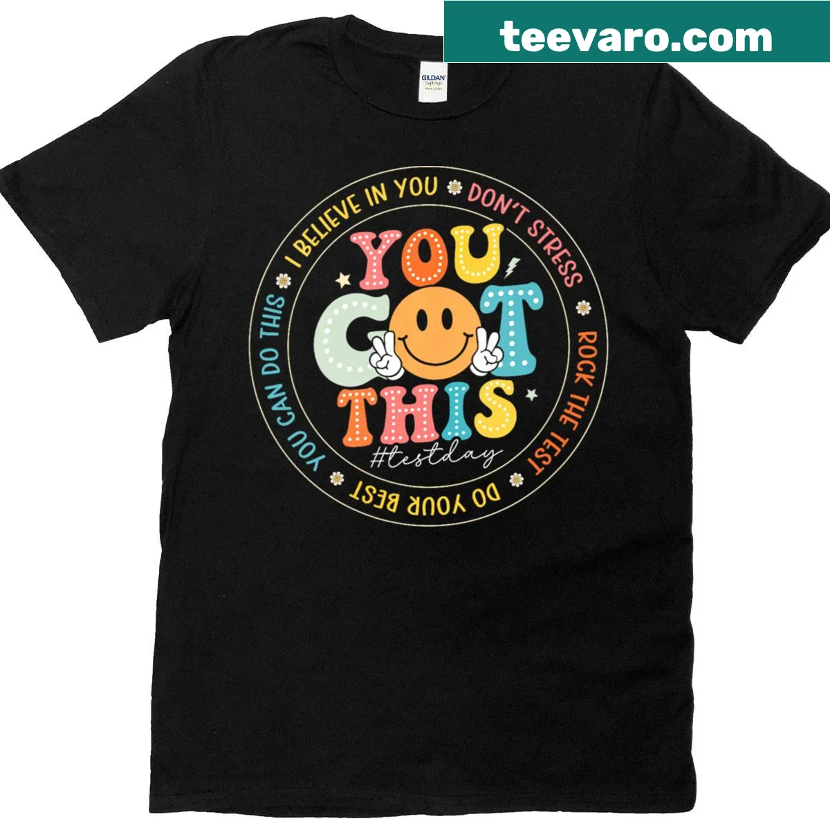 V-neck T-shirt with motivational text for test day — on a men's t-shirt