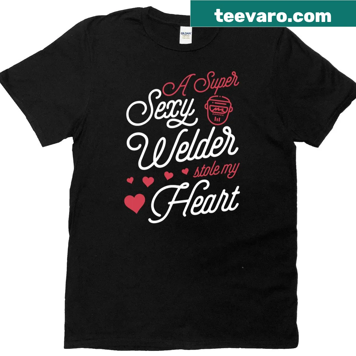 Valentines Day t-shirt with the saying 'A Super Sexy Welder Stole My Heart' — on a men's t-shirt