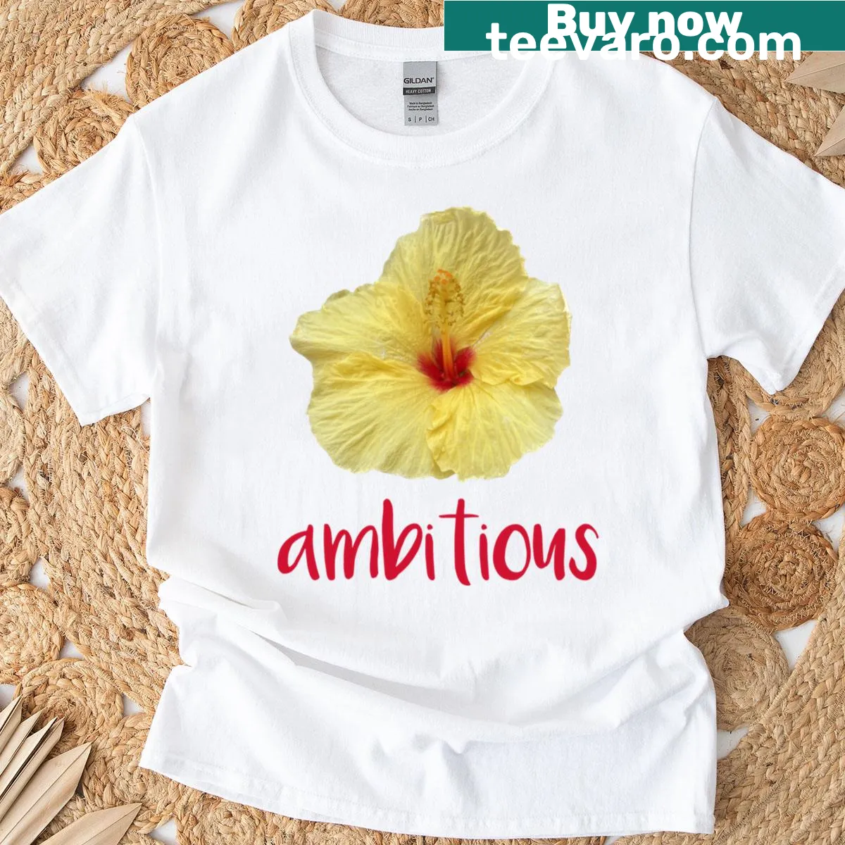 Bold typography t-shirt with the word Ambitious — on a men's t-shirt