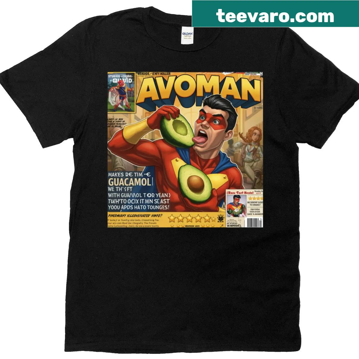 Playful avocado character illustration on an active t-shirt — on a men's t-shirt