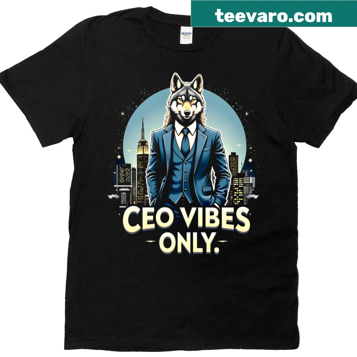 Bold wolf graphic with 'Ceo Vibes Only' text on T-shirt — on a men's t-shirt
