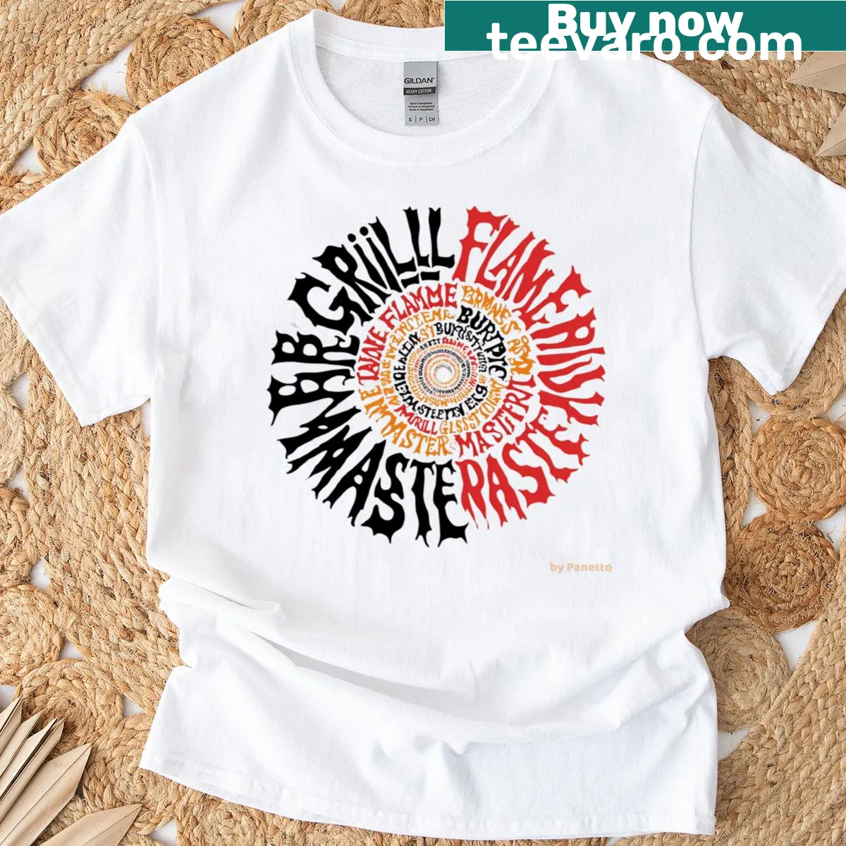 Circle-shaped word art design printed on a casual t-shirt — on a men's t-shirt