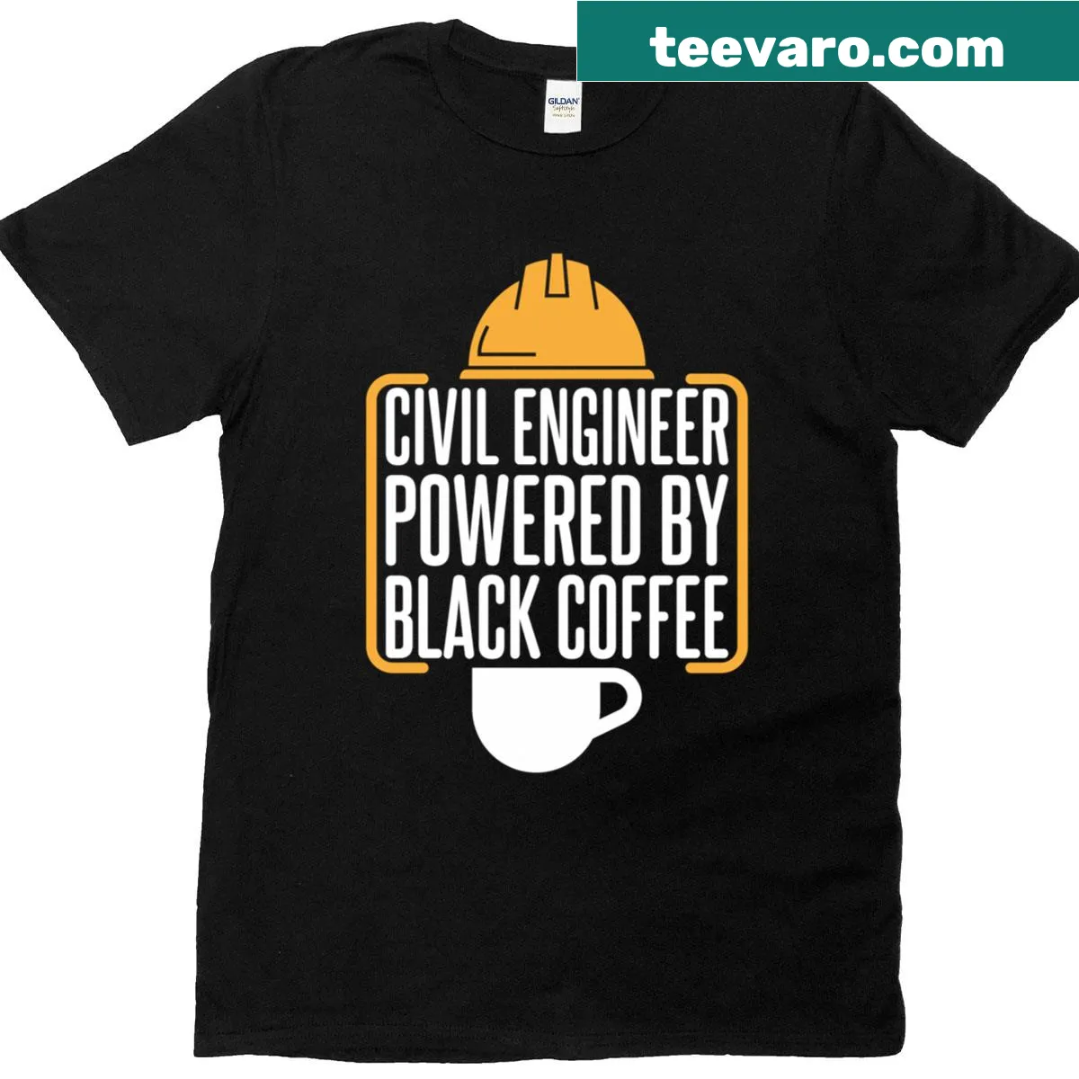 T-shirt with 'Powered By Black Coffee' text for civil engineers — on a men's t-shirt