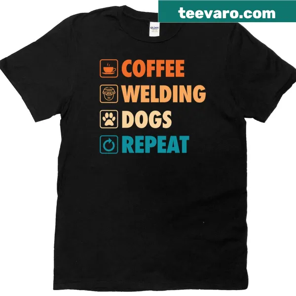 Funny welding dad t-shirt with coffee and dog icons