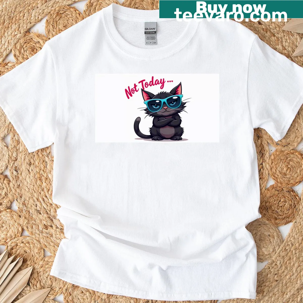 Black cat attitude t-shirt with the phrase 'Not Today' — on a men's t-shirt