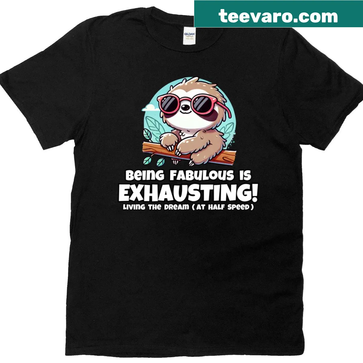 Cartoon sloth graphic on a T-shirt with a humorous design — on a men's t-shirt