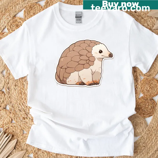 Cute pangolin sticker graphic on a T-shirt