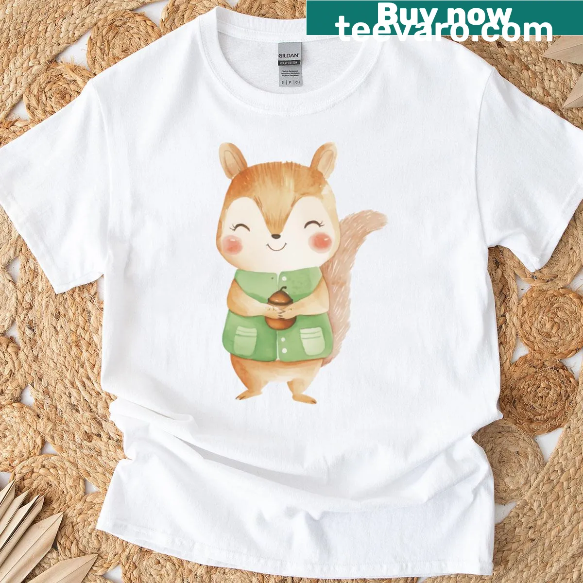 Adorable squirrel with acorn illustration on a cute T-shirt — on a men's t-shirt