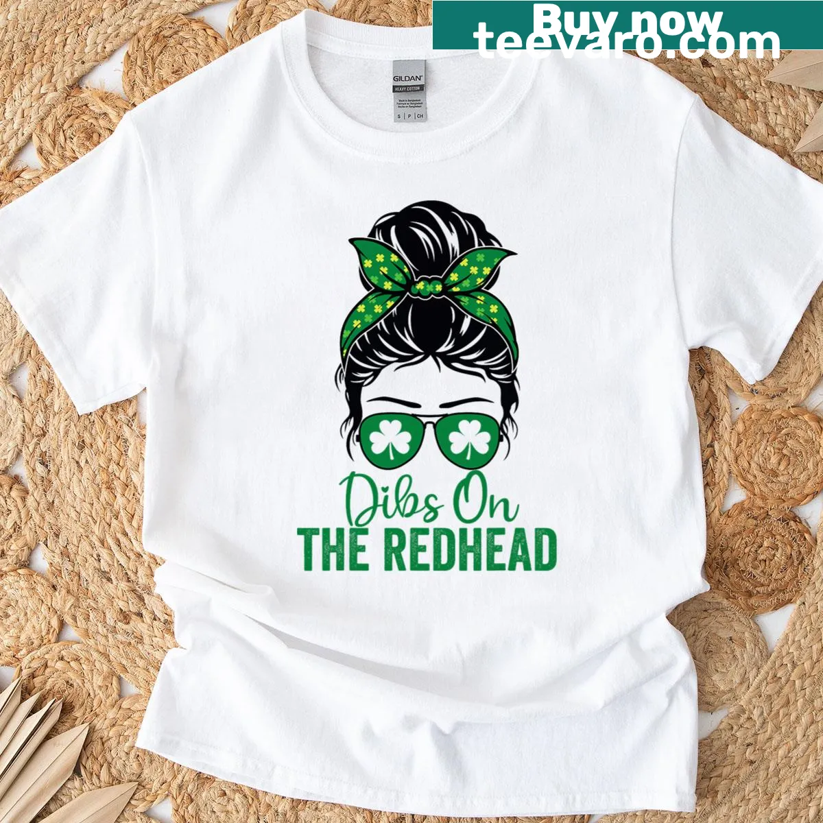 Funny St. Patrick's Day T-shirt with 'Dibs On The Redhead' text — on a men's t-shirt