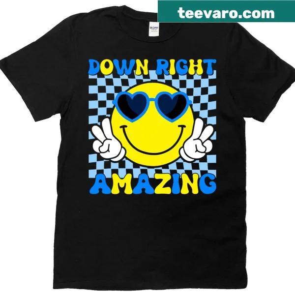 Kids T-shirt with 'Down Right Amazing' and a smiley face for awareness