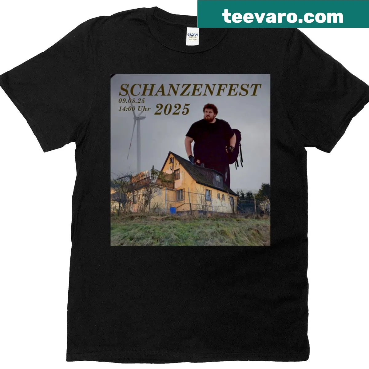 Festival-themed graphic T-shirt inspired by Schanzenfest — on a men's t-shirt