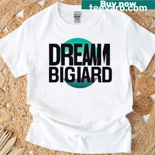 Motivational 'Dream Big' typography with a cosmic theme on a T-shirt