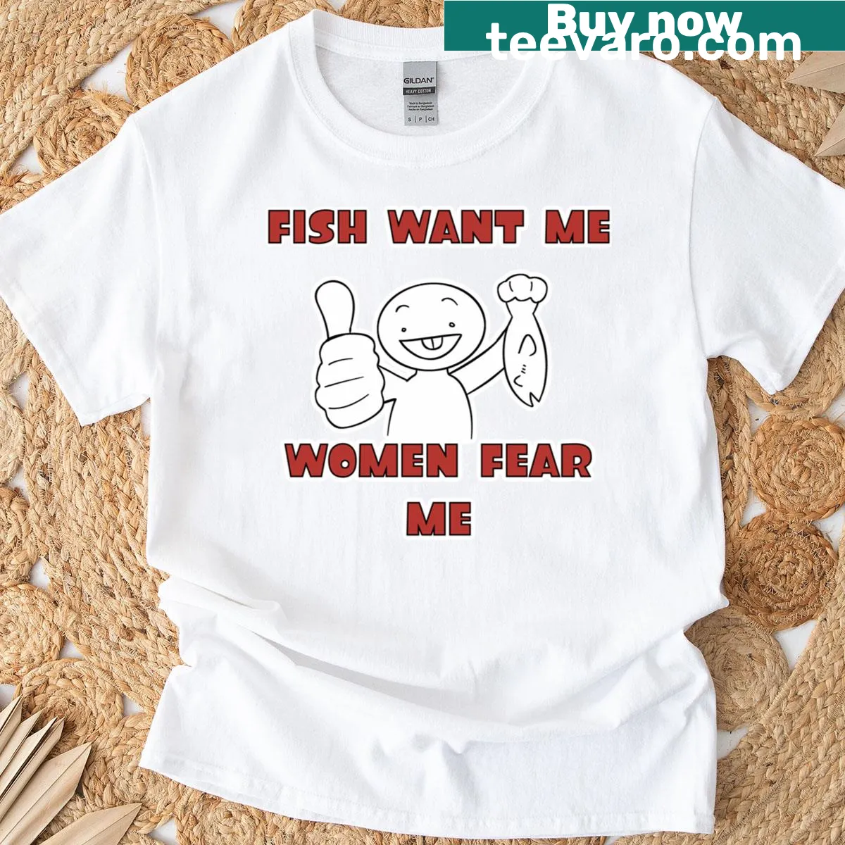 Funny fishing T-shirt with humorous text about fish — on a men's t-shirt