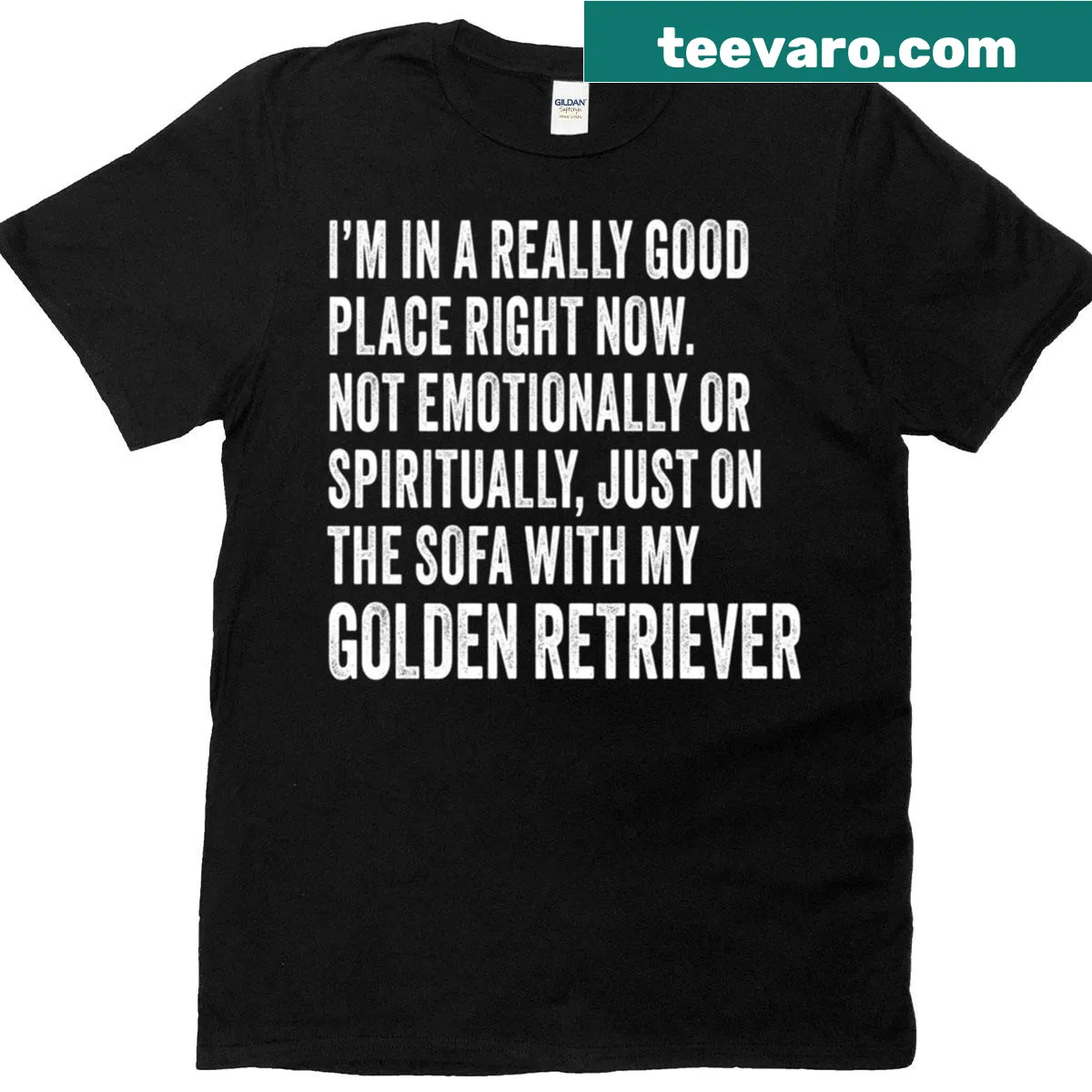 Funny t-shirt featuring a quote about a sofa and a Golden Retriever — on a men's t-shirt