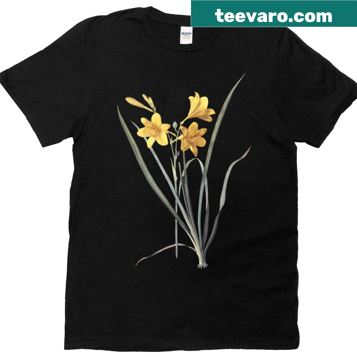 Illustrative shirt featuring a yellow daylily design celebrating nature. — on a men's t-shirt