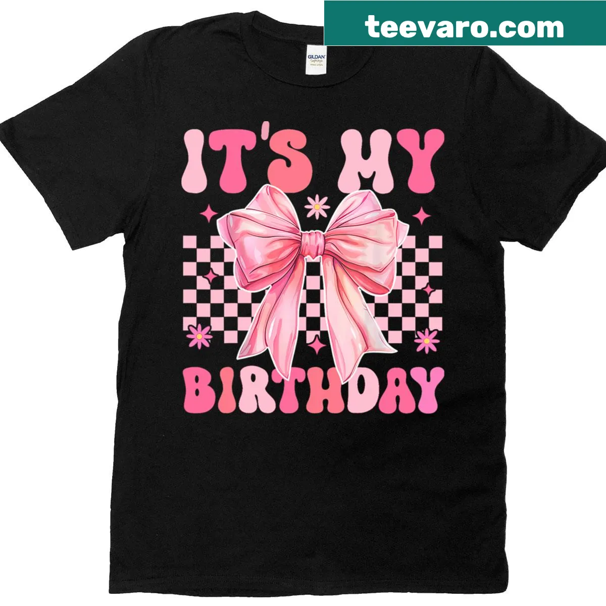 Girls birthday T-shirt with playful bow design — on a men's t-shirt