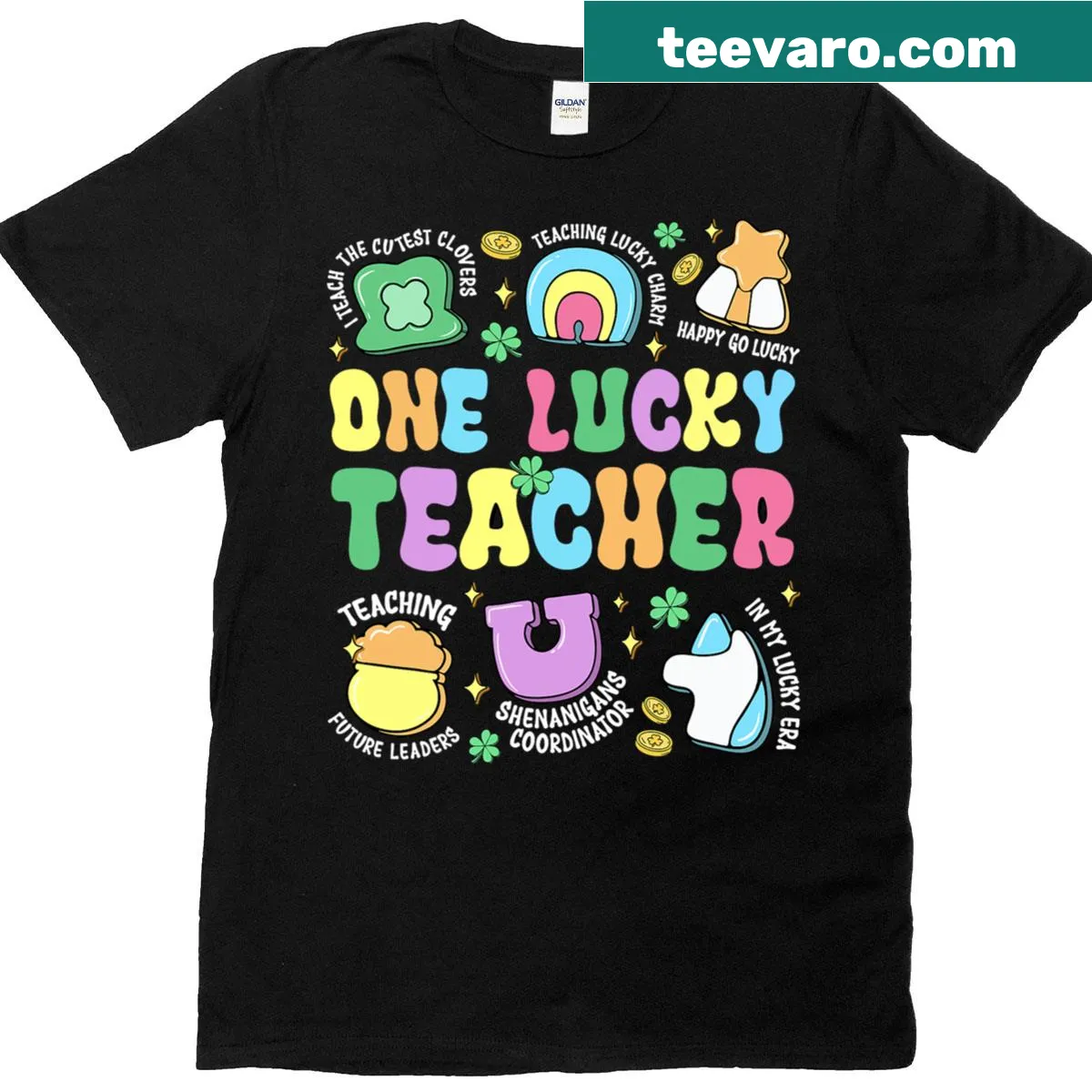 St. Patrick's Day T-shirt for teachers with lucky charm design — on a men's t-shirt