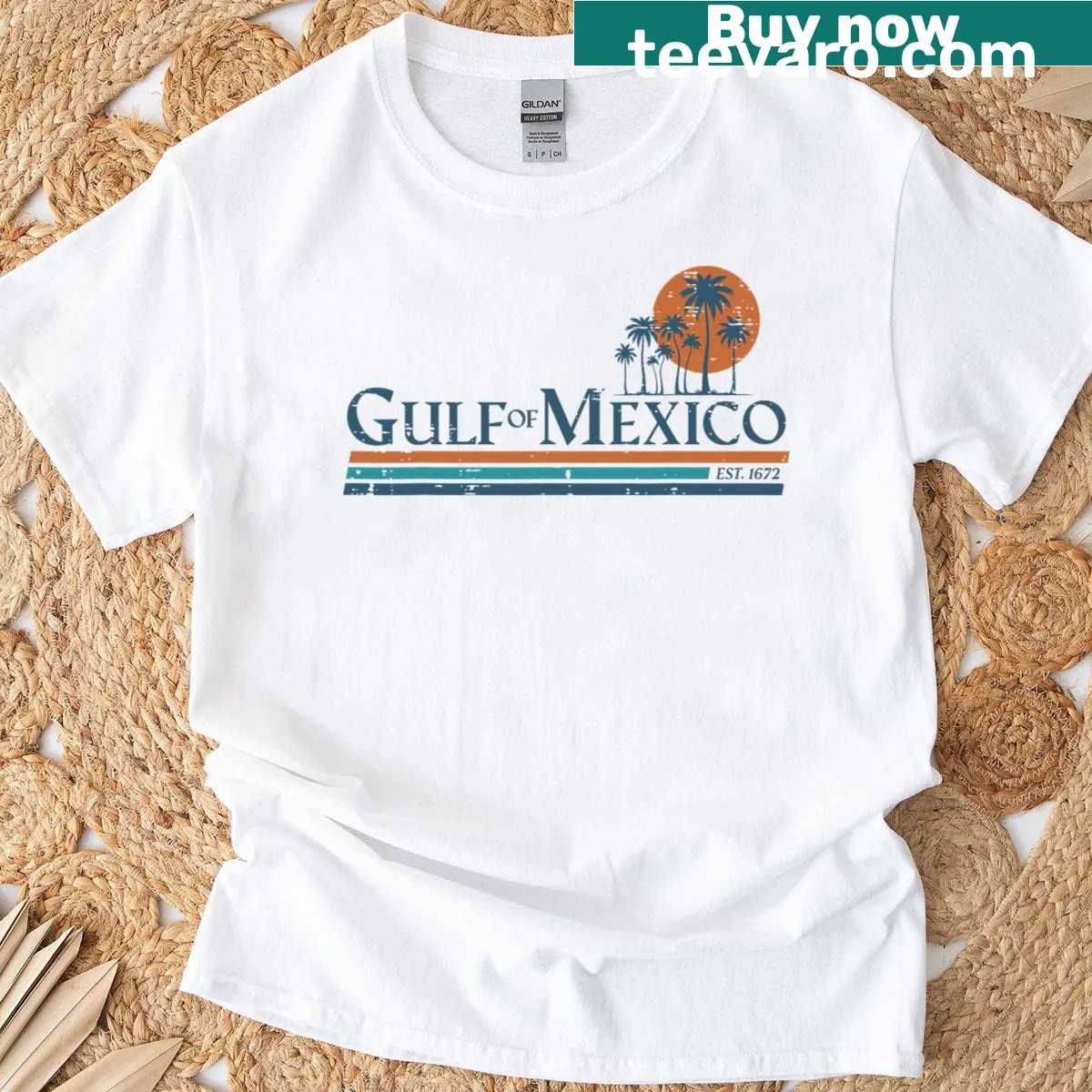 Badge-style graphic celebrating Gulf of Mexico's establishment for kids — on a men's t-shirt
