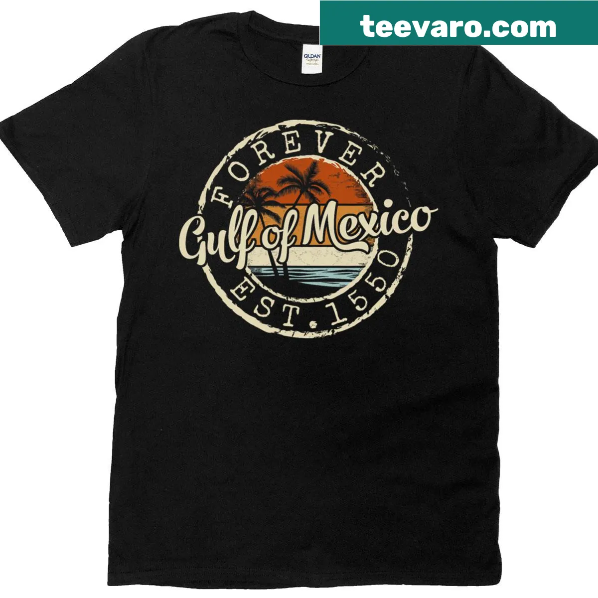 Vintage badge graphic celebrating Gulf of Mexico's establishment for men — on a men's t-shirt