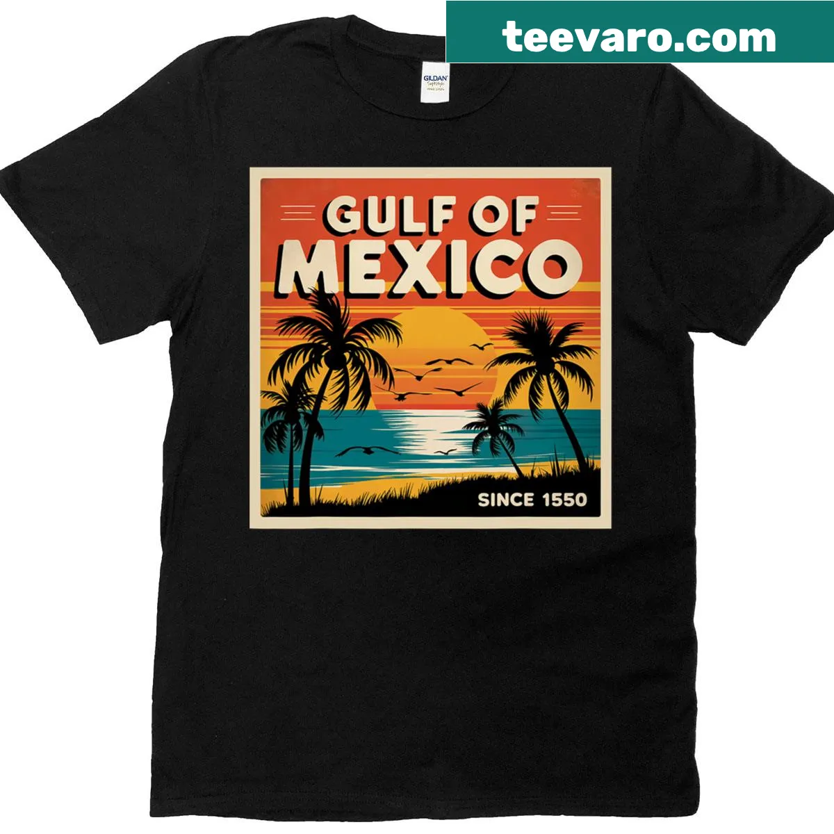 Vintage-style T-shirt featuring 'Gulf Of Mexico' text — on a men's t-shirt
