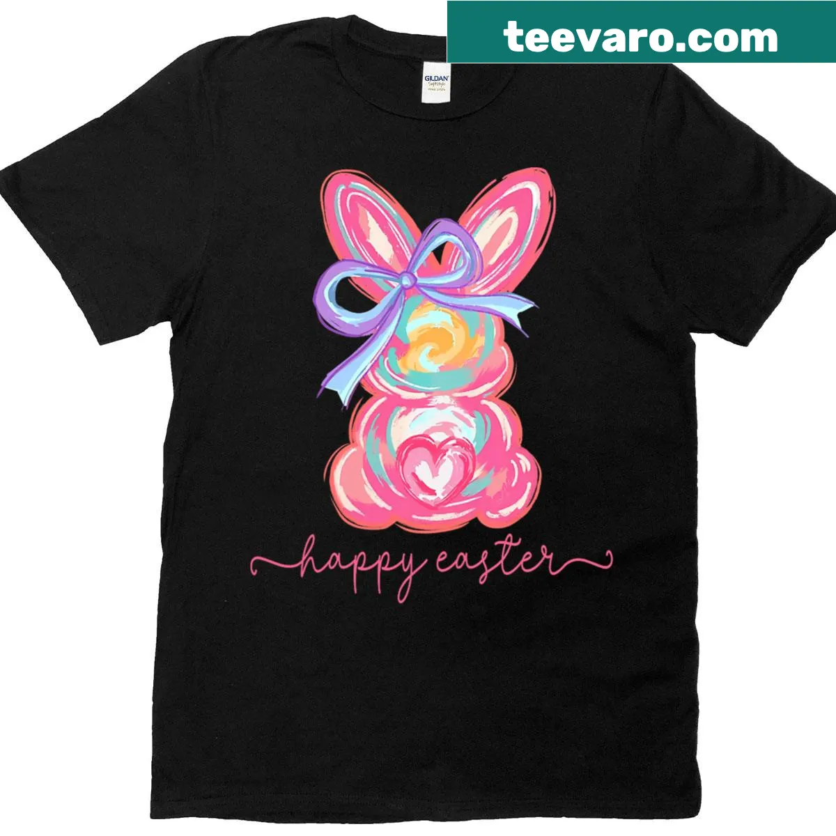 Bunny rabbit illustration on an Easter-themed T-shirt — on a men's t-shirt