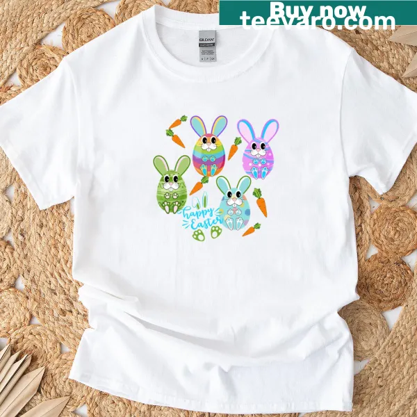 Illustration of a bunny with colorful eggs for Easter
