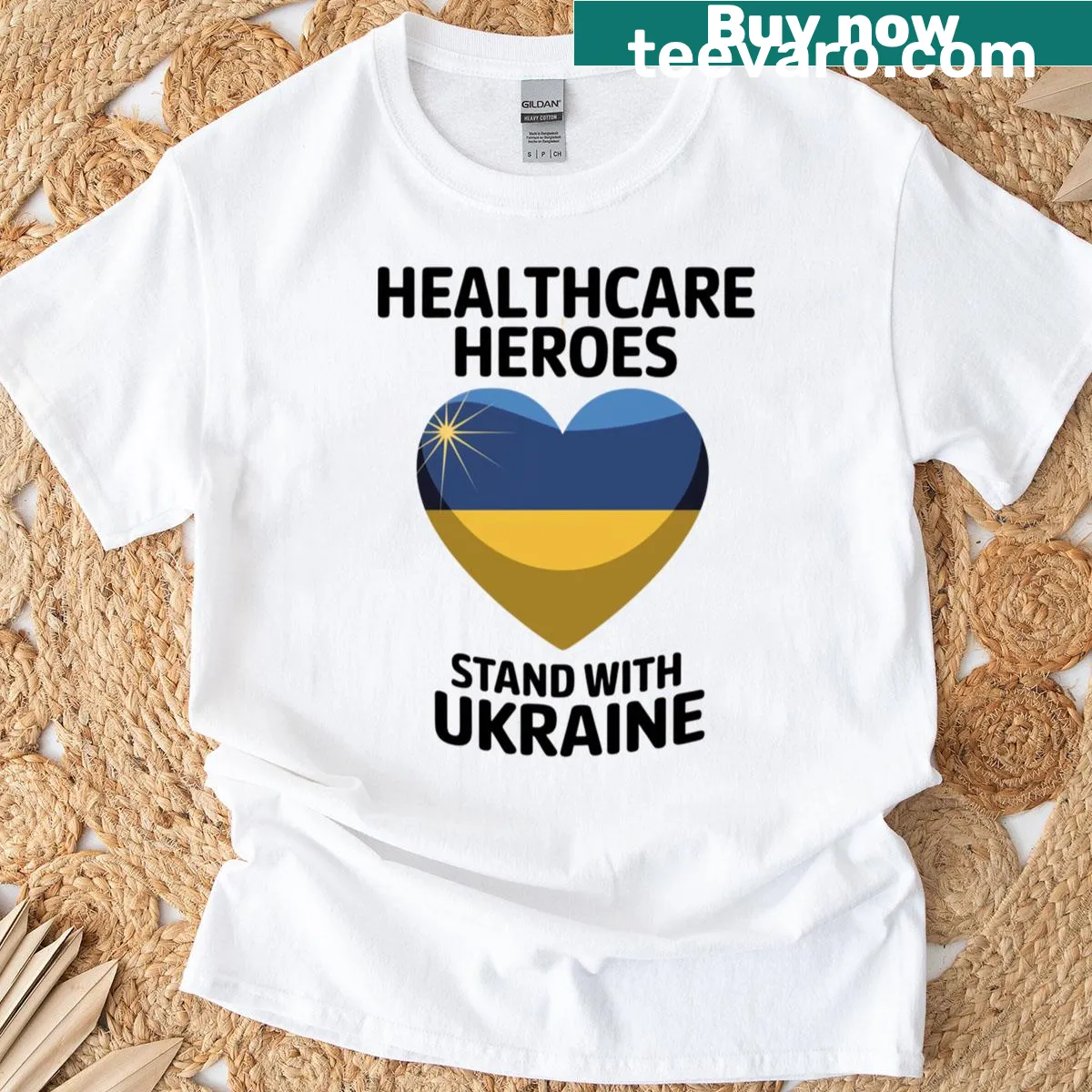 Healthcare heroes t-shirt with supportive text for Ukraine — on a men's t-shirt