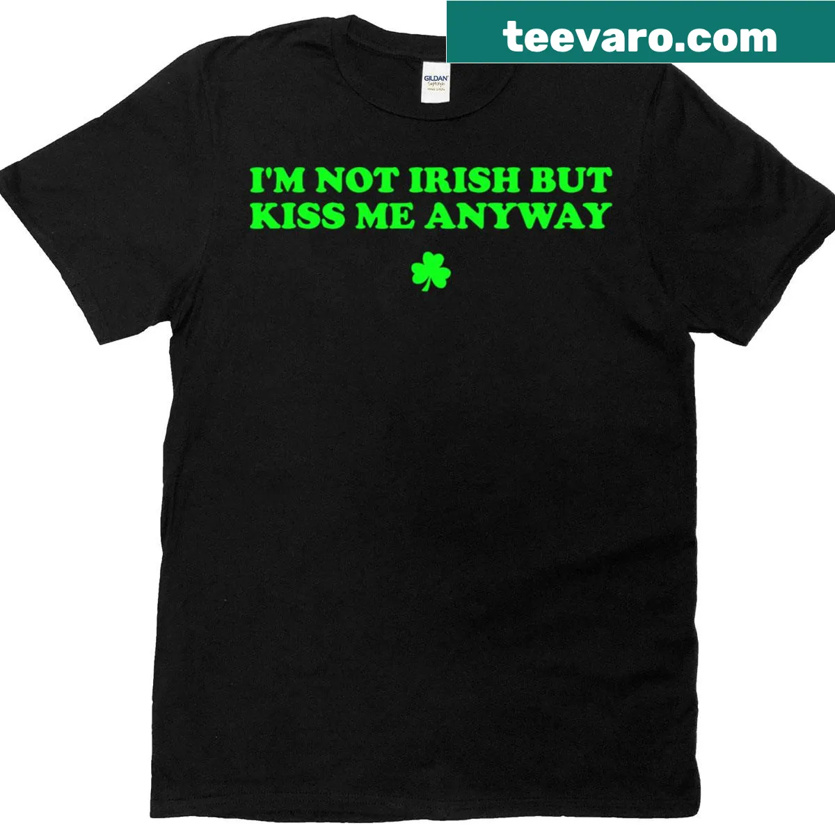 Funny St. Patrick's Day t-shirt with the phrase I'm Not Irish But Kiss Me Anyway — on a men's t-shirt