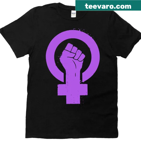 Feminist t-shirt featuring a purple female symbol and empowering text