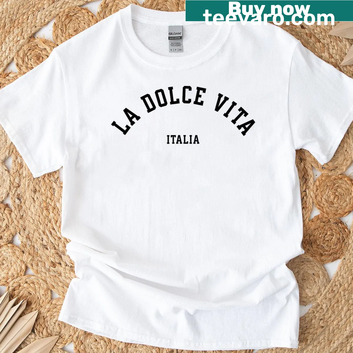 Stylish t-shirt featuring the phrase La Dolce Vita Italia — on a men's t-shirt