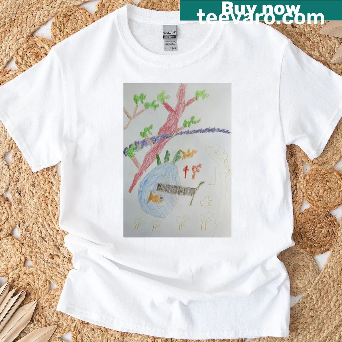 Kids T-shirt featuring a serene Japanese garden illustration — on a men's t-shirt