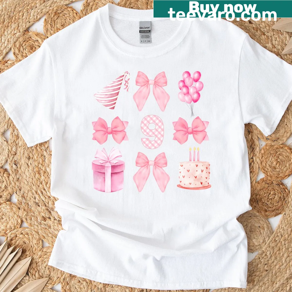 Birthday T-shirt for 9-year-old girls with coquette theme. — on a men's t-shirt