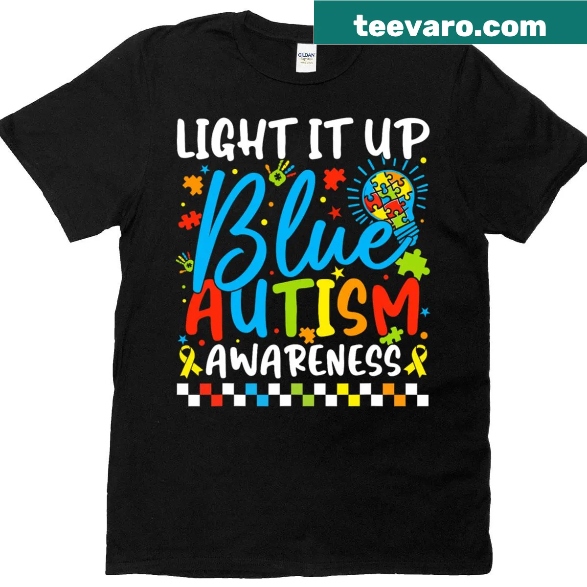 Autism awareness t-shirt with Light It Up Blue design — on a men's t-shirt