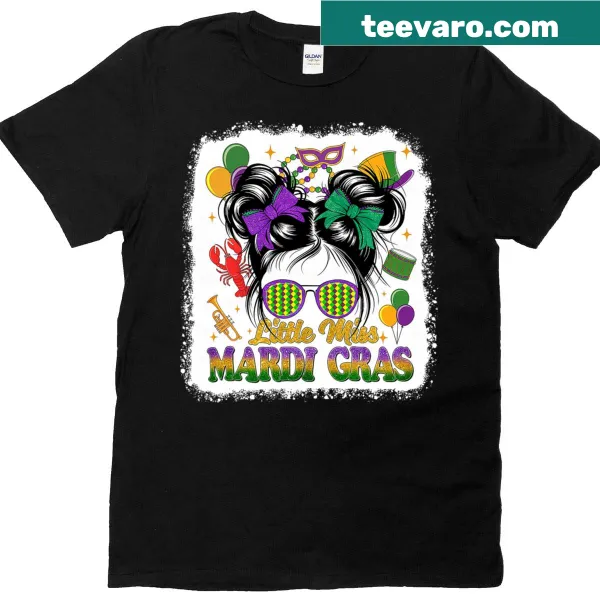 Cute Mardi Gras T-shirt with a cartoon girl in messy bun