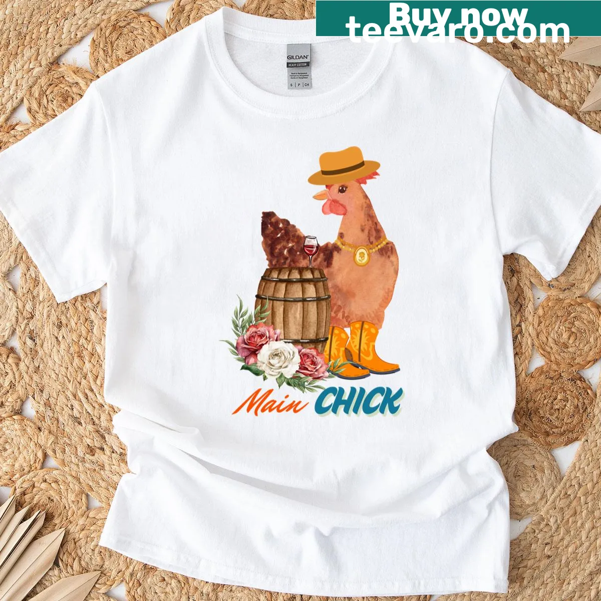 Illustrated Main Chick graphic on a hen party t-shirt — on a men's t-shirt