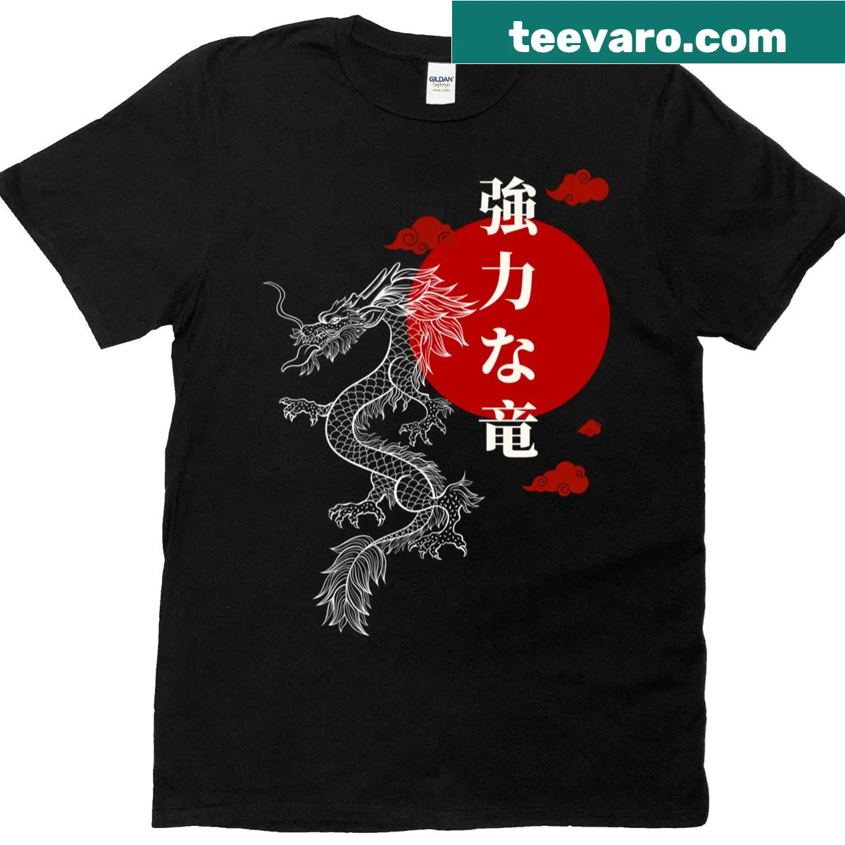 Illustration of a mighty dragon with a Japanese sun on T-shirt — on a men's t-shirt