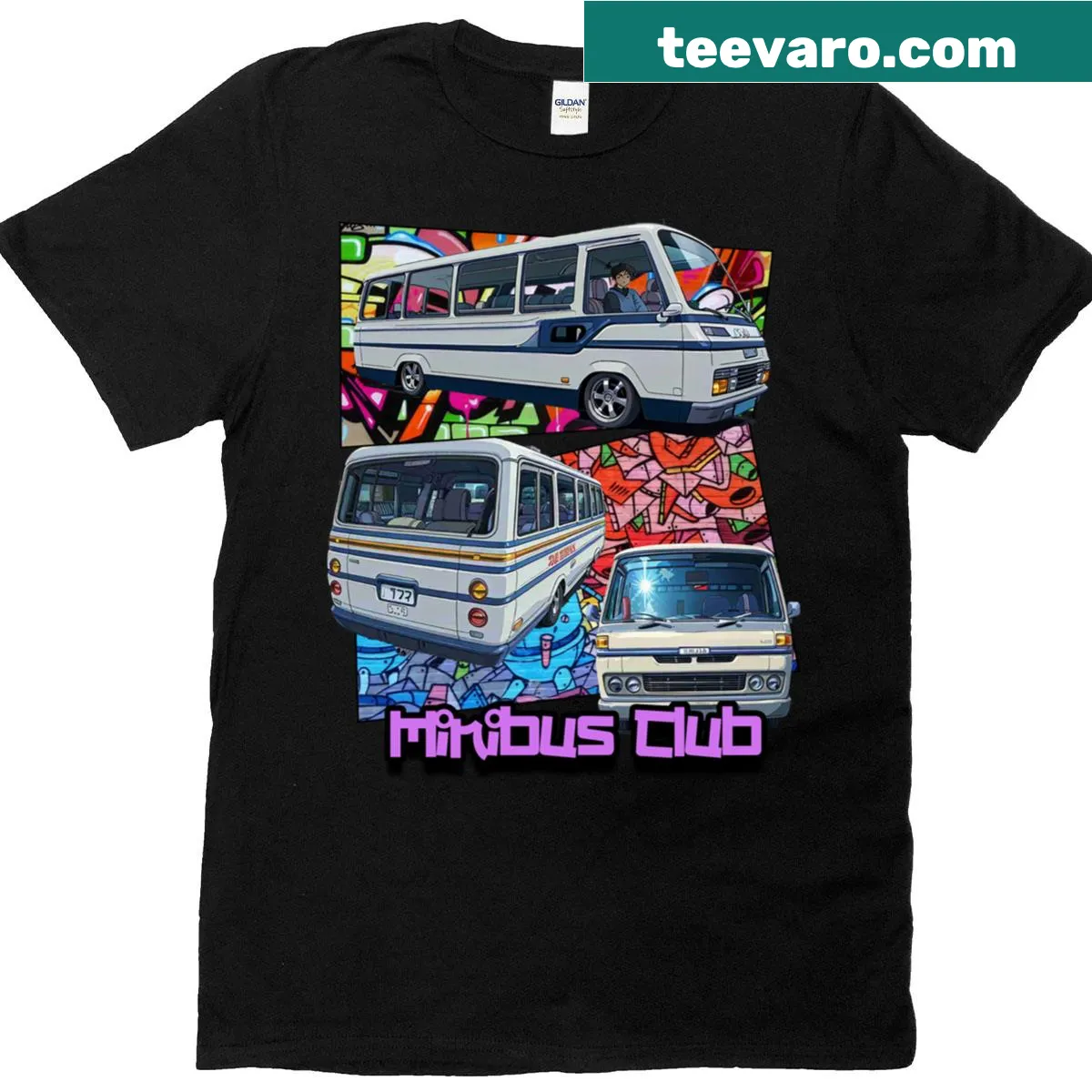 Minibus Club emblem T-shirt design — on a men's t-shirt