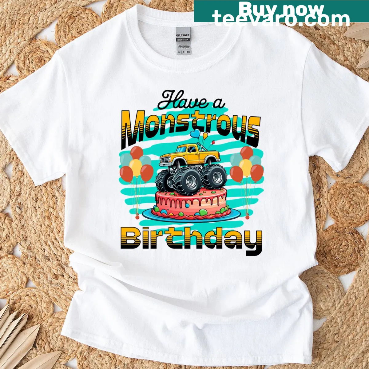 Illustrated Monster Truck T-shirt for birthday celebrations — on a men's t-shirt