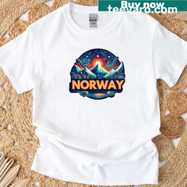 Artistic graphic showcasing Norway's landscapes on a t-shirt