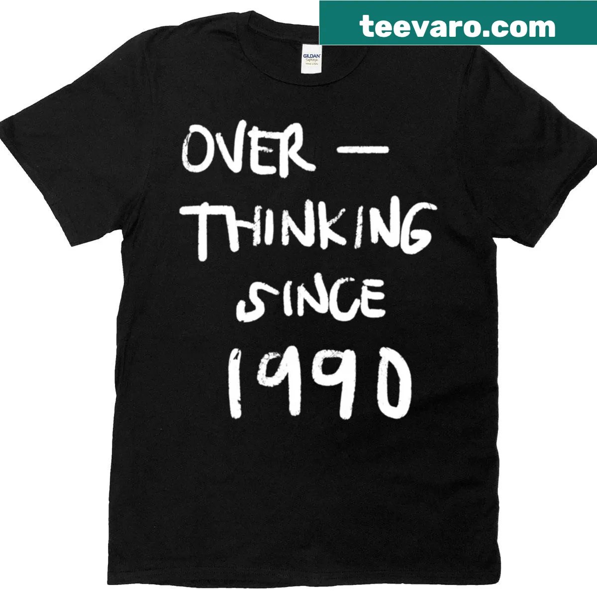 T-shirt with text 'Overthinking Since 1990' design — on a men's t-shirt